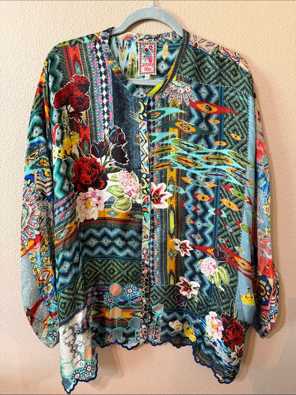 Johnny Was Vivid Floral Patchwork Button-Front Blouse - Multi